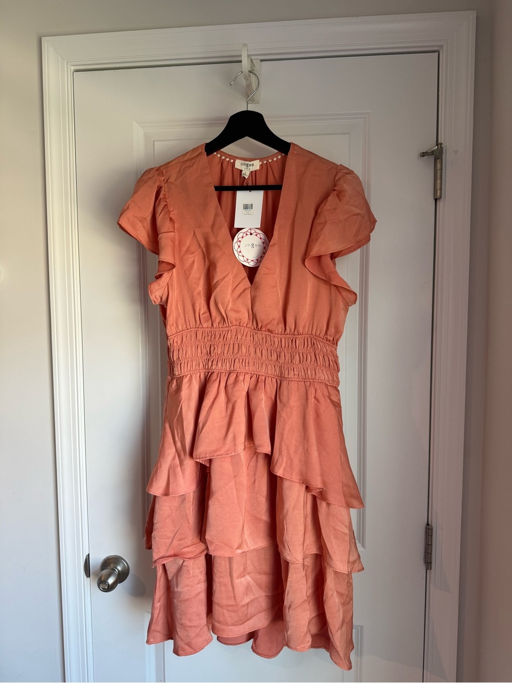 Umgee Coral Tiered Ruffle Mini Dress